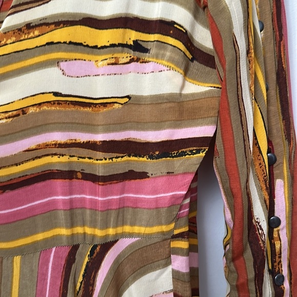 Label Ritu Kumar 100% viscose marine stripe multi spring snap down dress midi - Picture 5 of 9